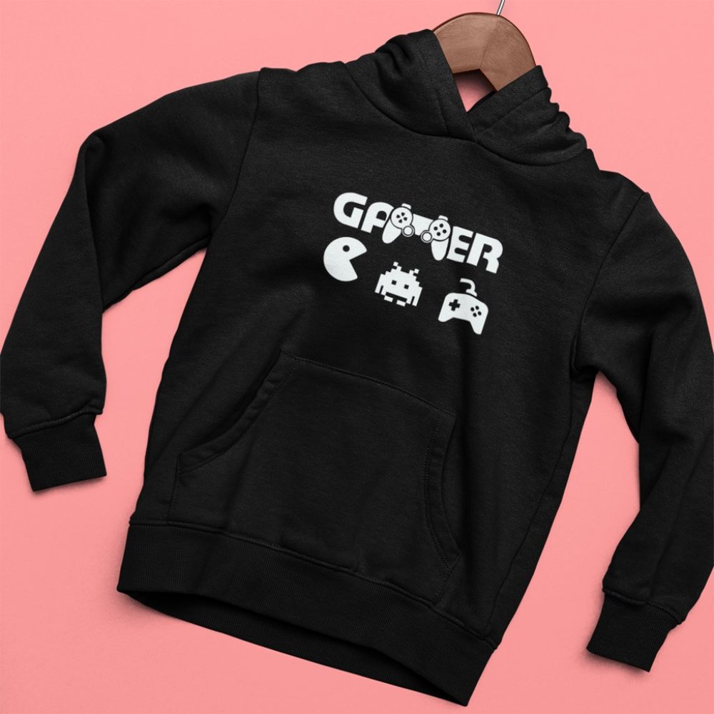 🆕Gamer Black Fleece Pullover Hoodie Sweatshirt